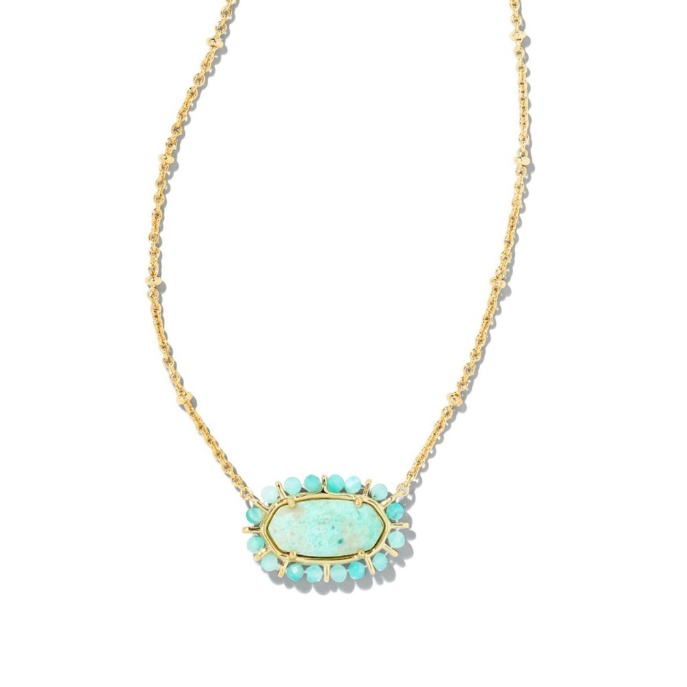 ISO KENDRA SCOTT Beaded Elisa Pendant Gold Necklace - Sea Green Chrysocolla